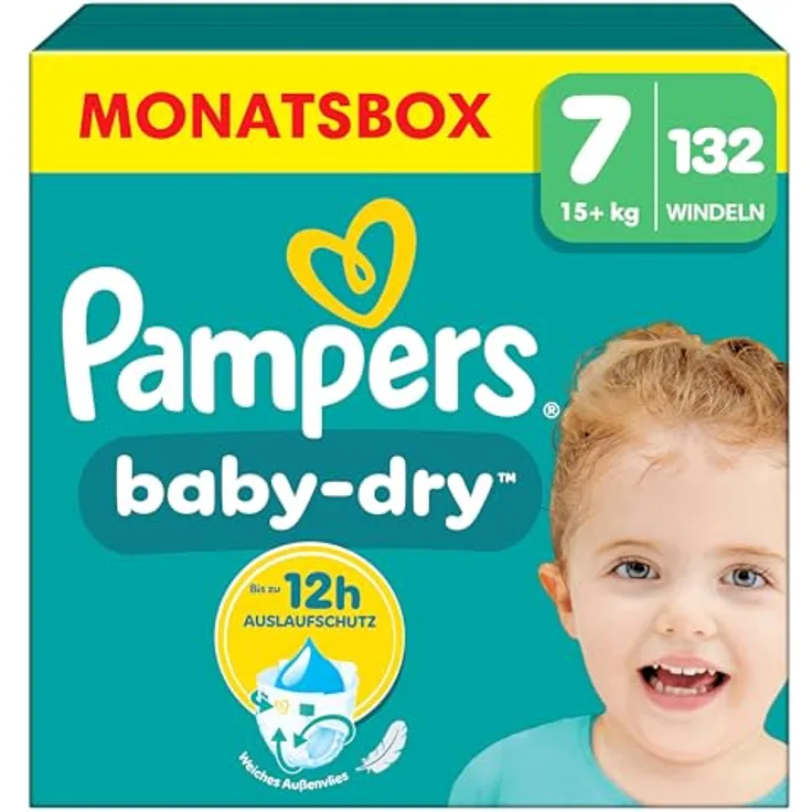 Pampers Baby-Dry Größe 7, 132 Windeln, 15kg+, 12 Stunden Auslaufschutz, dermatologisch getestet