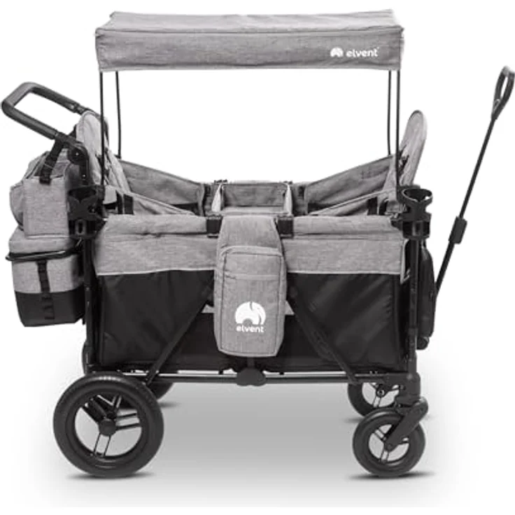 elvent ComfortPlus 2 Kinderwagen 2-Sitzer – faltbar, bis 80 kg, Sonnendach, Sitzpolster, 5-Punkte-Gurt, Fußbremse – Bild 4