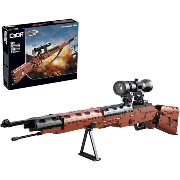 JAMARA CADA Karabiner 98K Bricks, Klemmbausteine Set mit 653 Teilen, Soft-Darts, LED Fadenkreuz, Tragegurt, für Kids ab 8 Jahren