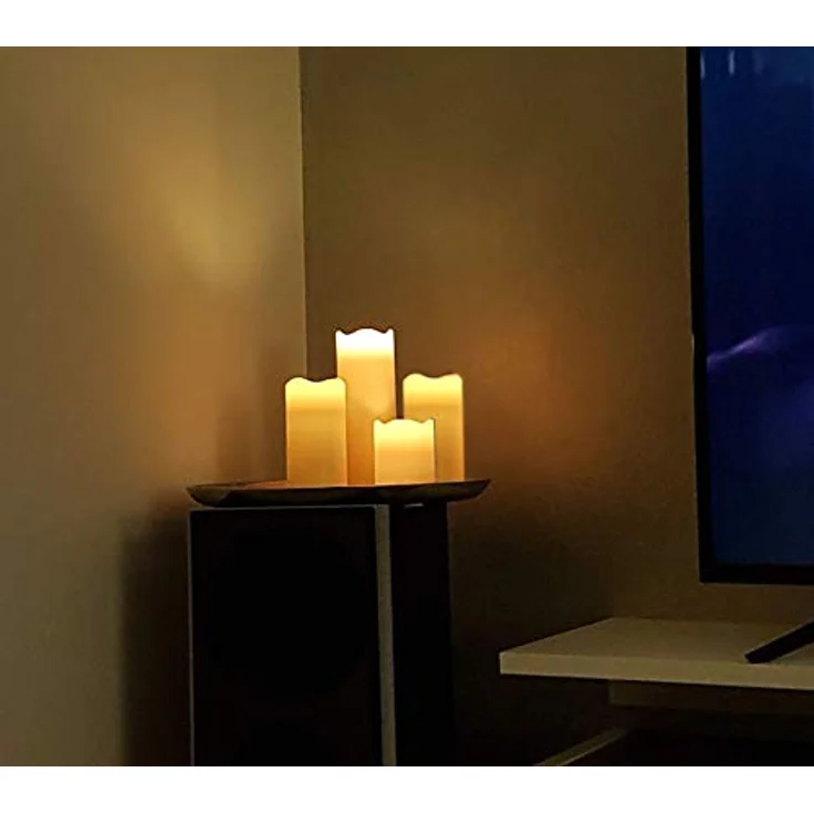 X4-LIFE LED Echtwachskerzen mit Fernbedienung 4er Set - Flackernde Flamme - Stumpenkerzen - inkl. Batterien - 10 cm bis 15 cm – Bild 4