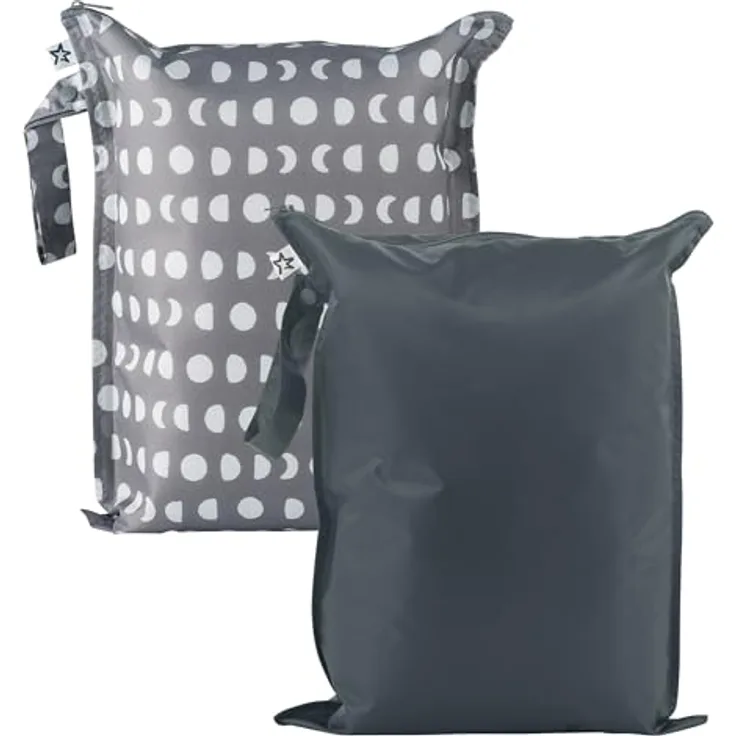 Tiny Twinkle Unverwüstliche Nassbeutel, 2er-Pack wasserdichte Aufbewahrungstaschen für Badeanzüge und Babykleidung, 31,8 cm x 40,6 cm, grau (Luna)