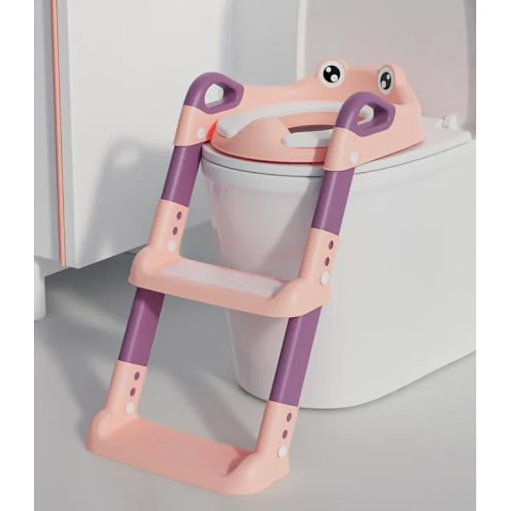 Xespis Toilettensitz Kinder mit Treppe, stabiler Toilettentrainer mit rutschfester Leiter und verstellbarer Höhe, geeignet für runde Toiletten – Bild 1