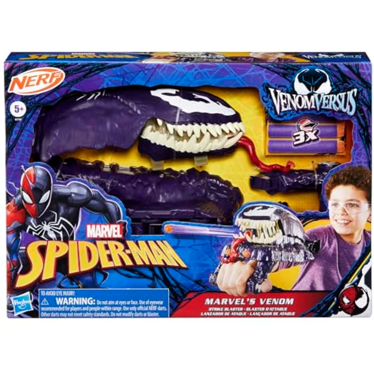 Marvel Hasbro Spider-Man VenomVersus Venom Action Blaster, Nerf Spider-Man Rollenspielzeug mit NERF Darts und von Venom inspiriertem Design, schwarz/grün – Bild 3
