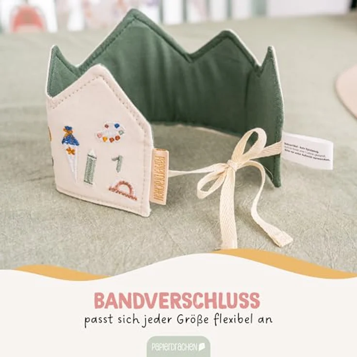 Papierdrachen Schulkind Krone, hochwertig Bestickt in Pastelltönen, anpassbare Schnürung, zweifarbig, perfekt für den Schulanfang – Bild 4