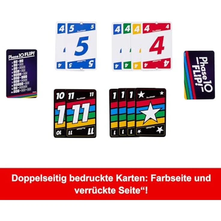 Mattel Games Phase 10 Flip Kartenspiel, beidseitig bedruckte Karten, spezielle Farbphasen, 2-6 Spieler, HYN12 – Bild 3