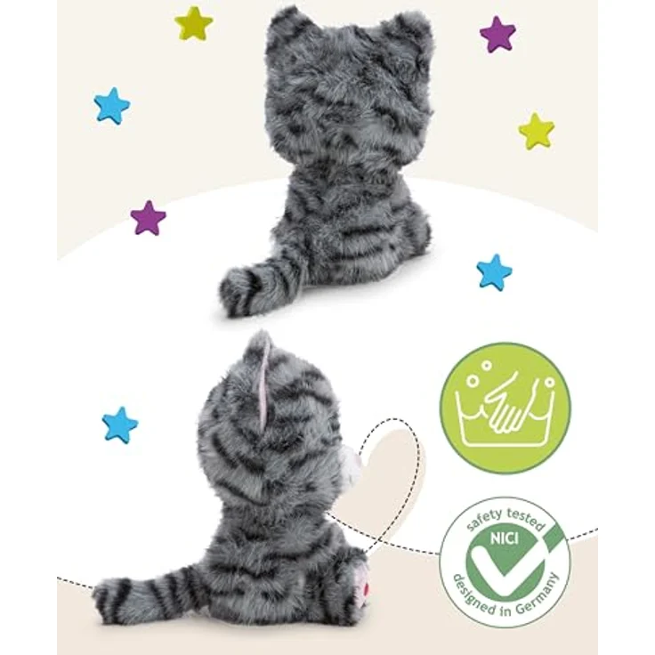 NICI Kuscheltier GLUBSCHIS Katze Nomelia, getigert, 25cm, grau, aus weichem Plüsch mit Glitzeraugen, ideales Geschenk für Kinder und Erwachsene – Bild 3