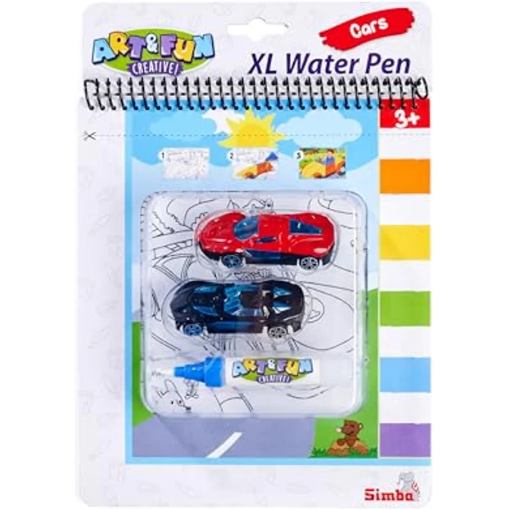 SIMBA Kreativset Art & Fun XL Water Pen Cars Malbuch, Wassermalbuch mit 4 Fahrzeug-Seiten, inkl. 2 Autos, ab 3 Jahren – Bild 5