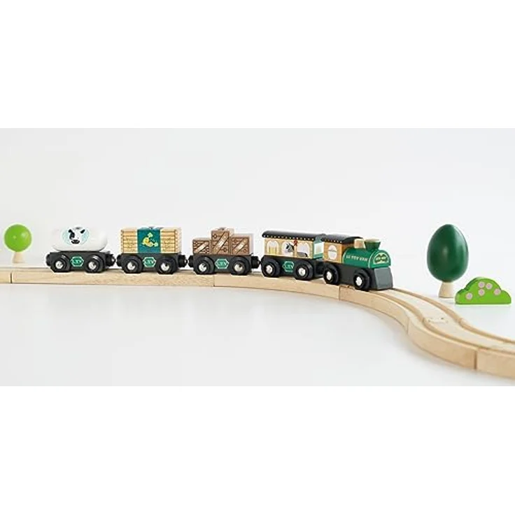 Le Toy Van Great Green Train, handgefertigter Güterzug aus Gummibaumholz mit Magnetteilen, grün – Bild 2