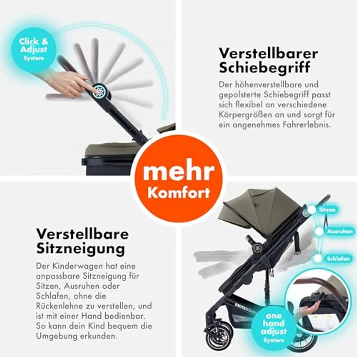 Daliya® NEOMOVE 3in1 Kinderwagen, Buggy & i-Size Babyschale | Alu-Rahmen | Reisekinderwagen & Sportwagen | Großer Einkaufskorb | Stadt & Gelände (Schwarz-Braun) – Bild 5