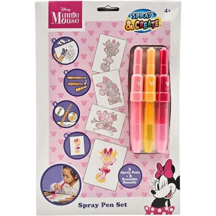 Canenco Kreativset Disney Minnie Mouse Spray & Create, Sprüh Stifte mit Schablonen, geeignet für kreative Bastelprojekte