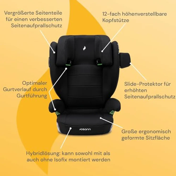 Osann Volpo SP Isofix, Kindersitz ab 3 bis 12 Jahre (100-150 cm) mit 12-fach höhenverstellbarer Kopfstütze, Schwarz – Bild 2