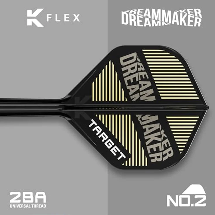 Target Darts Dimitri Van den Bergh K-Flex Flights und Shaft System, All-in-One Packung mit 3 Flights, Medium (33mm), Gelb-Gold, Player Edition Darts Zubehör – Bild 3
