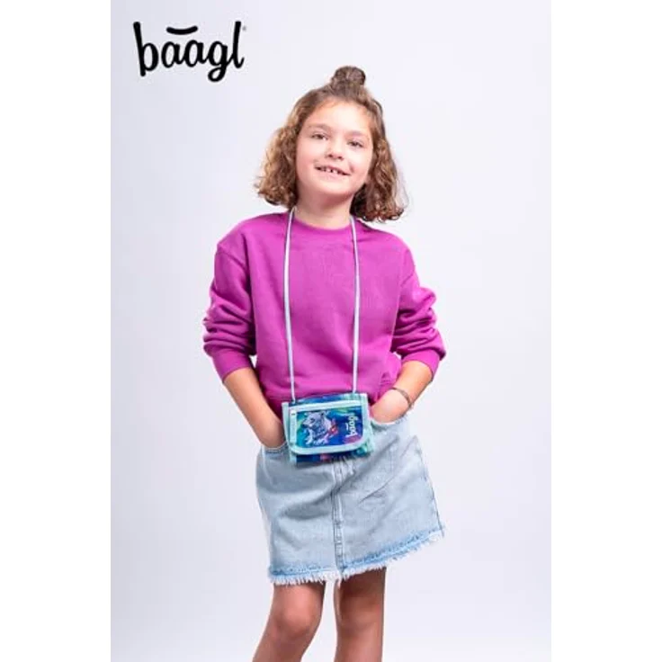 Baagl Brustbeutel Kinder Geldbörse Mädchen Mini Portemonnaie - Polarlicht, mit verstellbarem Umhängeband und Klettverschluss, 14 × 10 cm, reißfestes Material – Bild 5