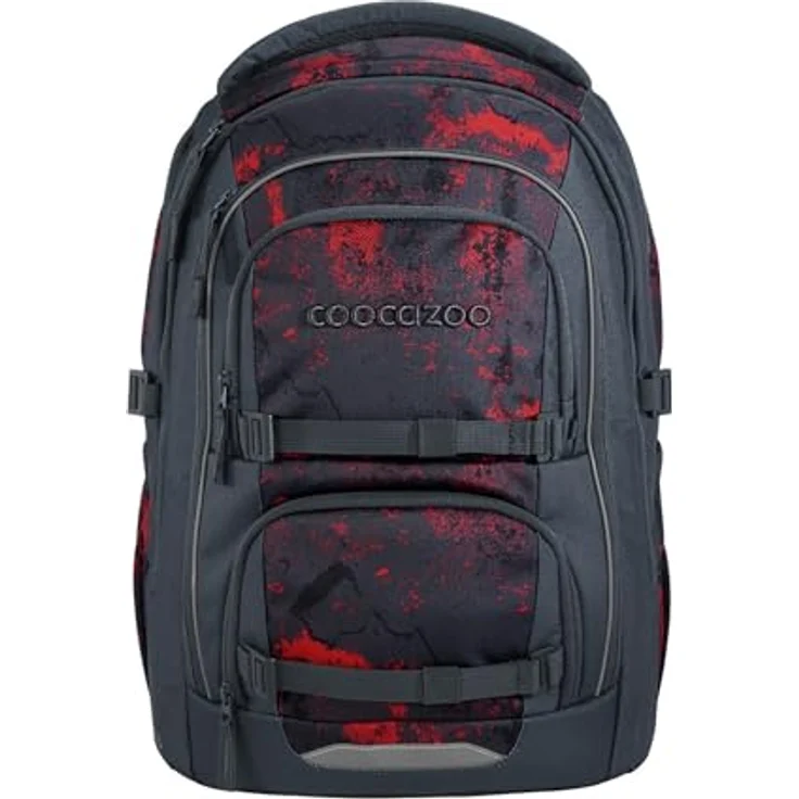 Coocazoo Porter Schulrucksack „Broken Black”, schwarz-rot, ergonomisch, höhenverstellbar, mit Brustgurt & Hüftgurt, ideal für die 3. Klasse – Bild 1