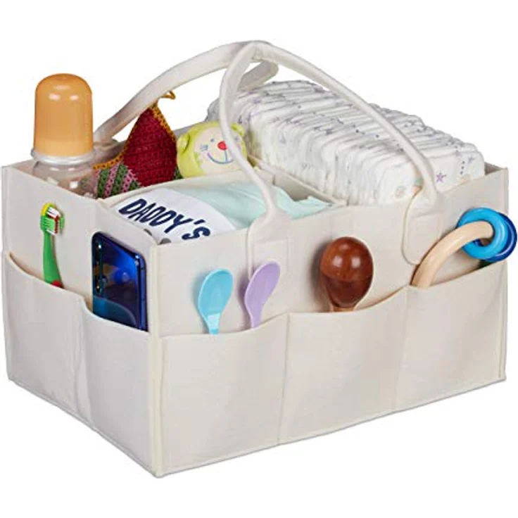 relaxdays Wickeltasche Baby Windel Caddy, Filz Organizer mit 11 Fächern, Beige – Bild 1