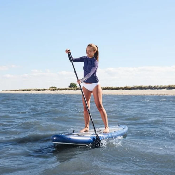 HOME DELUXE Stand Up Paddle Board Größe S, Blau – Aufblasbares SUP mit rutschfester Oberfläche, 3-Finnen-System und umfangreichem Zubehör – Bild 3