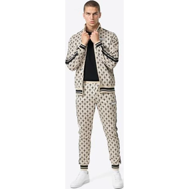 Lonsdale Athboy Trainingsanzug, Slim Fit aus hochwertigem Mischgewebe, sand/black, Größe S, mit Reißverschlusstaschen und Logo-Details – Bild 3