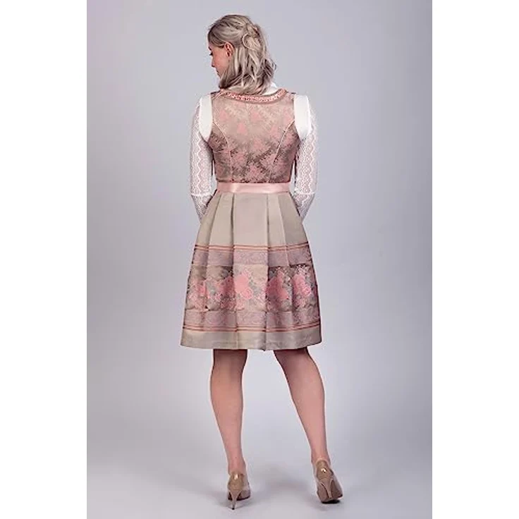 Edelnice Rosalie Dirndl, goldenes Brokatstoff mit rosé Rosenmuster, handgefertigtes Charivari – Bild 10