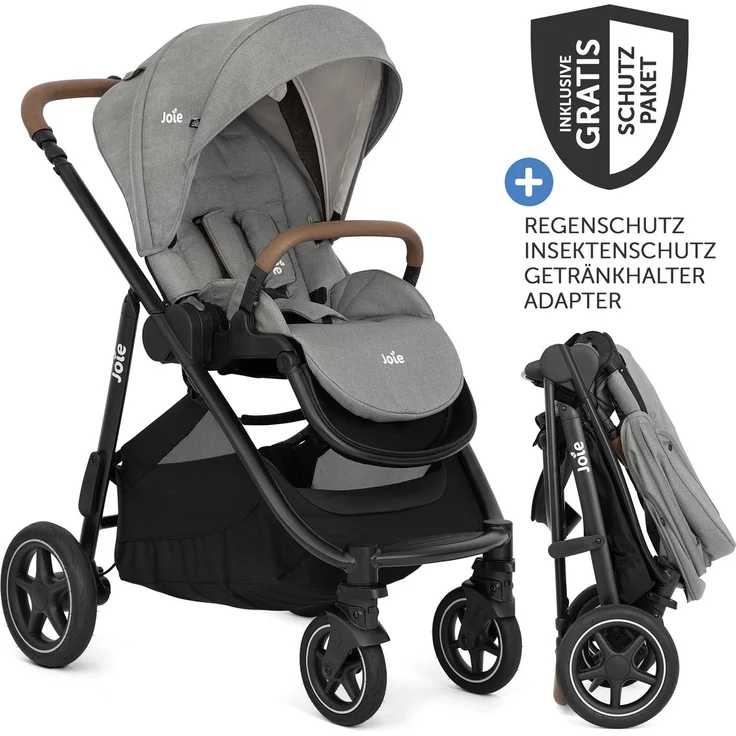 joie Buggy & Sportwagen Versatrax, bis 22 kg belastbar mit Teleskopschieber, umsetzbarer Sitzeinheit, Regenschutz & XXL-Zubehörpaket - Pebble inkl. Gratis Mobilitätsgarantie