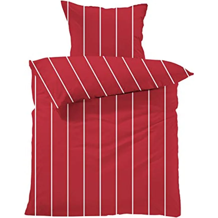 Lavea Bettwäsche Set - Andrea 135 x 200cm + 80 x 80cm. Design: Feine Streifen - Farbe: Rot 100% Baumwolle. Hochwertig mit Reißverschluss. GOTS/Bio Zertifiziert.