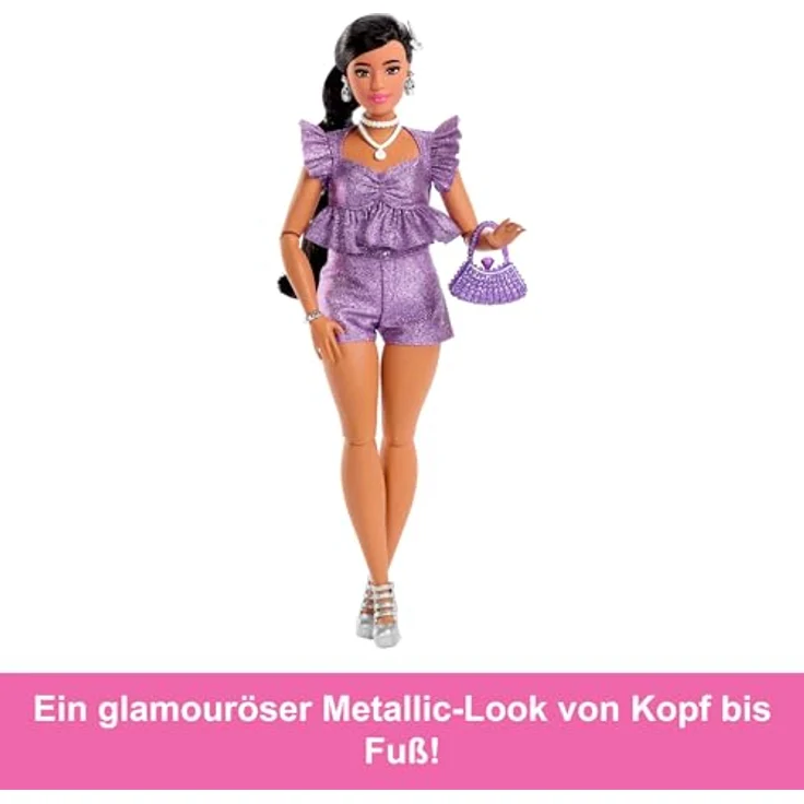 Barbie Barbie Deluxe Style, Babypuppe im violetten Metallic mit Glitzeroutfit und beweglichen Gelenken – Bild 5
