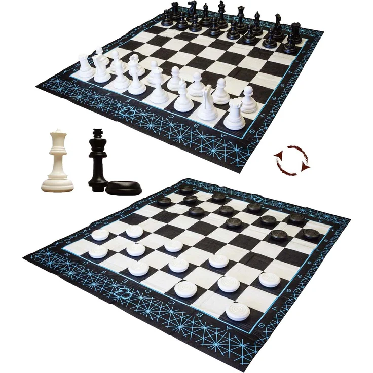 Playfun Mega Schach- und Damespiel, großes Spielbrett für drinnen und draußen, robustes Kunststoffdesign