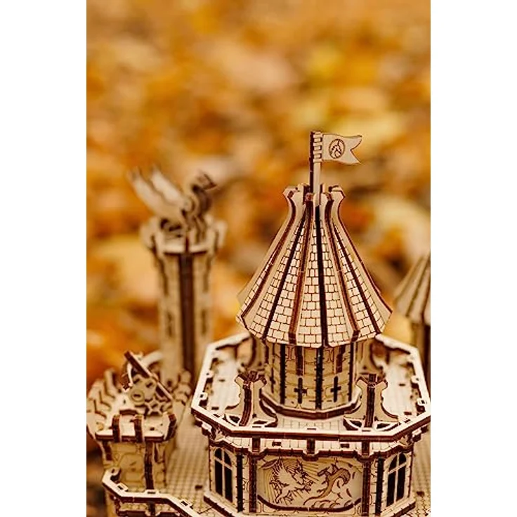 Wood Trick Dragon Castle Moveable Wooden 3D Puzzles for Adults and Kids to Build - Red LED - Greensleeves Melody - Towers Rotating - Engineering DIY Project Mechanical Model Kits for Adults Models – Bild 4
