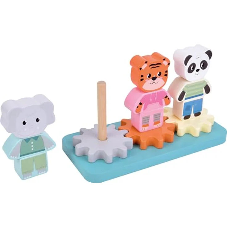 Small Foot - Wooden Stacking Game with Gears Jungle Friends FSC, Lernspielzeug für Babys mit kreativen Zahnrädern – Bild 1