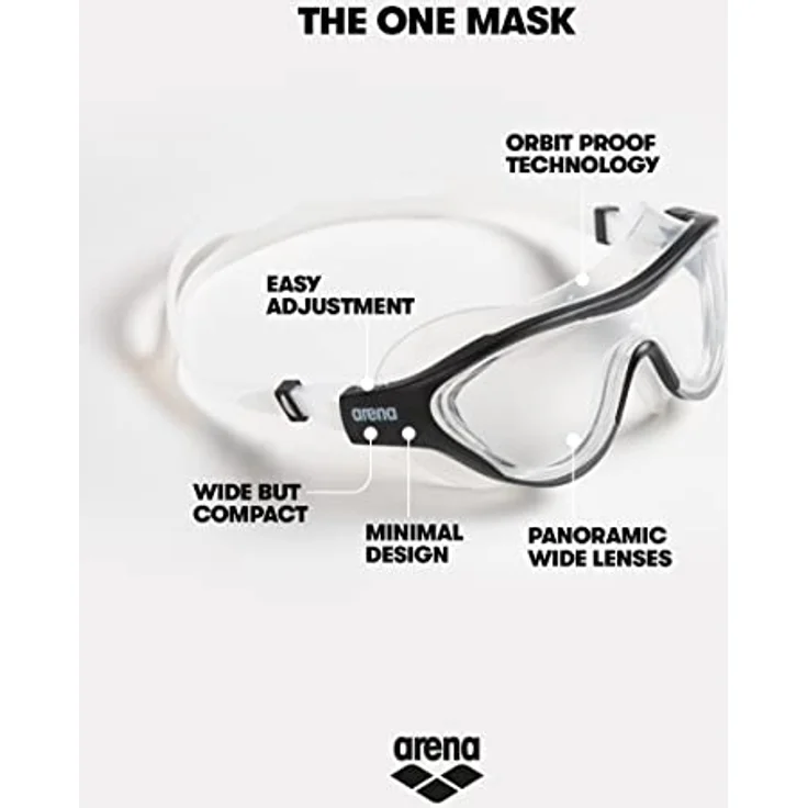 arena The One Mask Anti-Fog Schwimmmaske für Erwachsene, Schwimmmaske mit Großen Gläsern, UV-Schutz, Selbstjustierender Nasensteg, Orbit-Proof Dichtungen – Bild 3