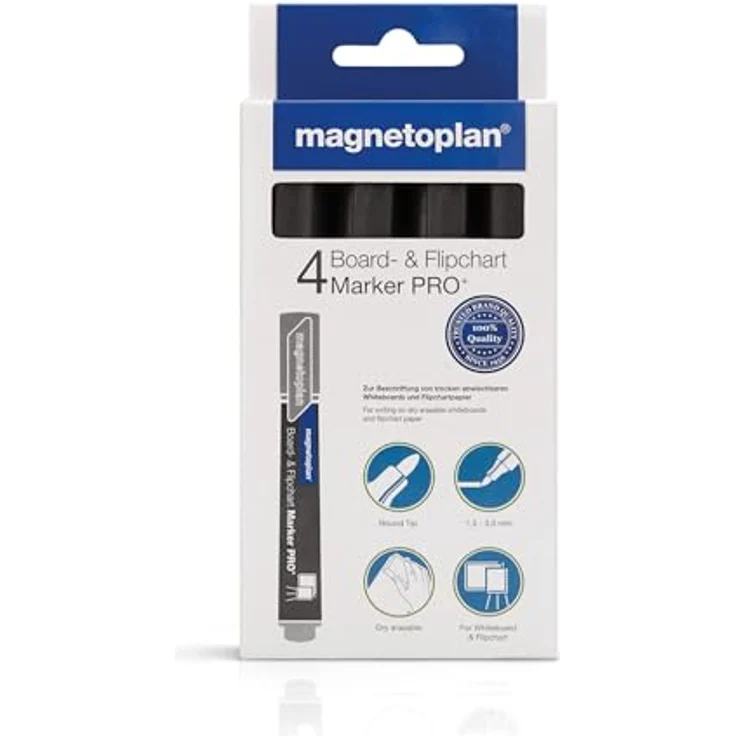 Magnetoplan Flipchartmarker PRO 4er Set, schwarz, mit Rund-Spitze für Strichstärken von 1,5 mm bis 3,0 mm – Bild 1