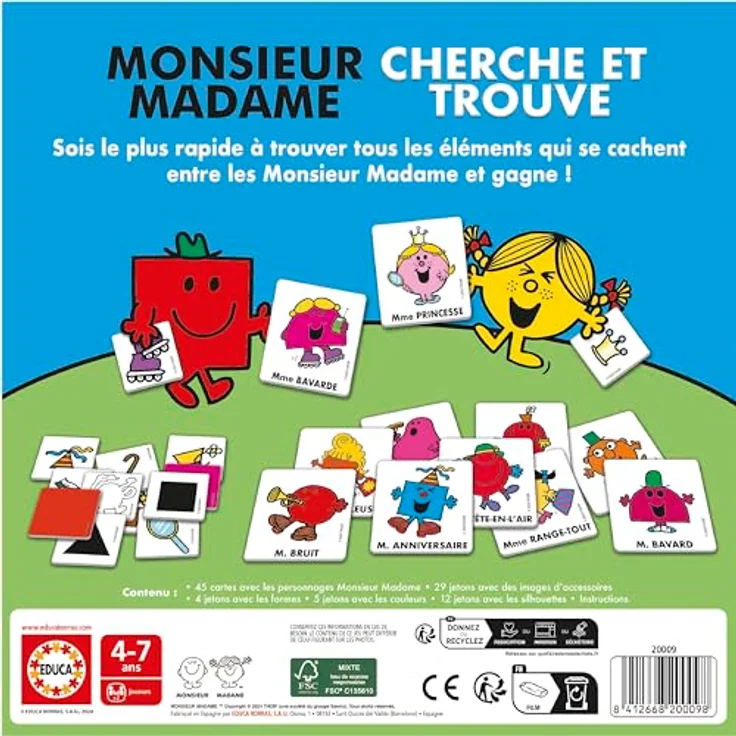 Educa Mr. Men and Women Lernspiel, Französisch für 2 Spieler aus Pappe – Bild 3