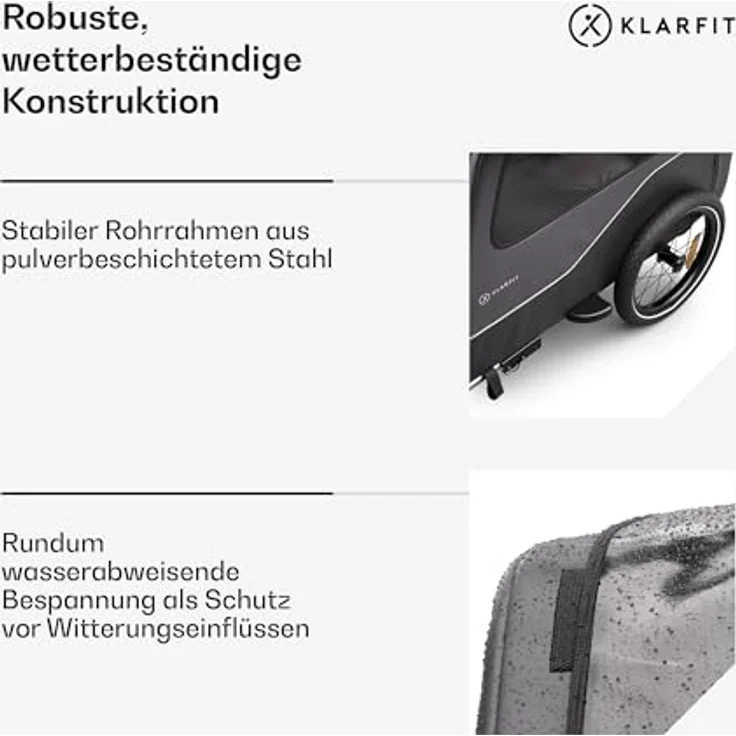 KLARFIT Fahrradkinderanhänger Goldie Home 334 L, Wetterfest Hund Faltbar Stahl 20-28" - Fahrradanhänger Schwarz – Bild 5