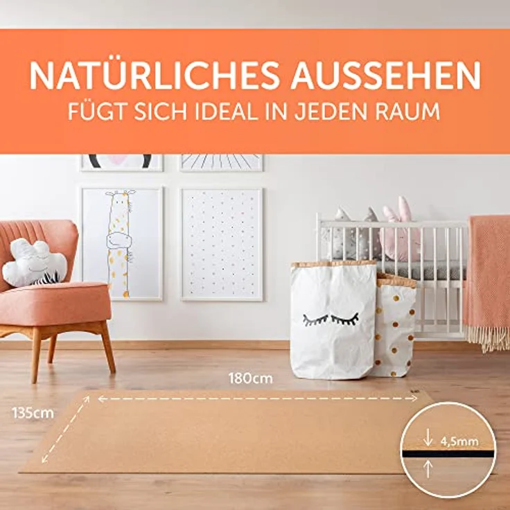 Famifidus Krabbelmatte Baby schadstofffrei - Kinder Spielmatte aus Kork & Naturkautschuk - 120 x 120 cm - Bodenmatte mit 4,5mm Stärke ideal als Spielunterlage, Spiel und Krabbelunterlage – Bild 5