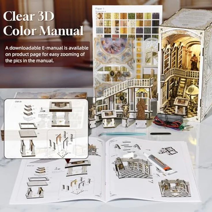MiniCity MiniCity Book Nook Kit - Miniatur-DIY Puppenhaus, 3D-Holzpuzzle mit LED-Licht und Staubschutzhülle, Dekoration "Library of Gods" für Jugendliche und Erwachsene – Bild 5