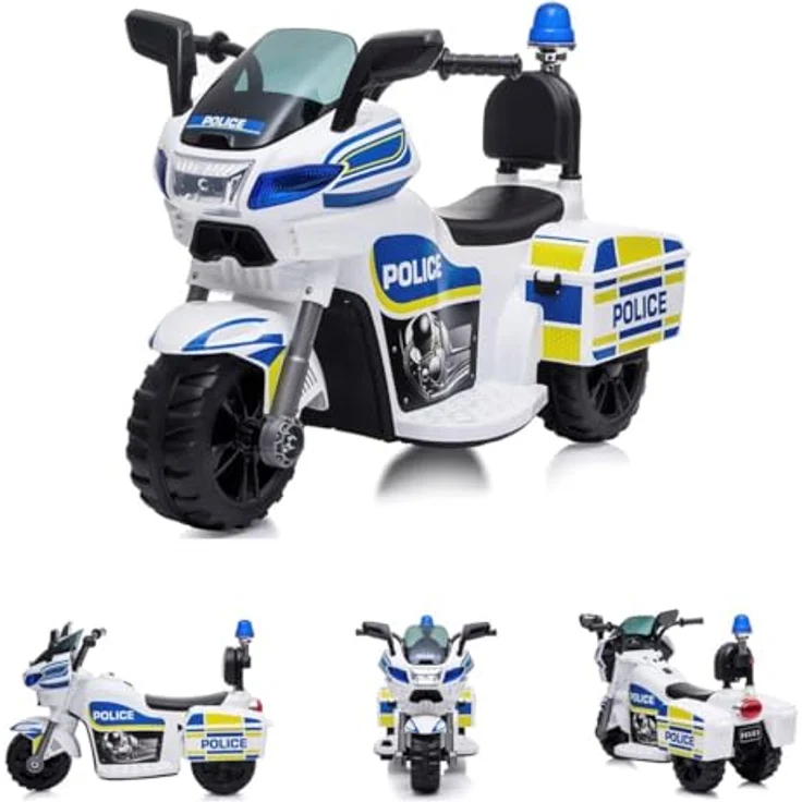 Chipolino Kinder Elektromotorrad Polizei, 3-Rad mit Scheinwerfer und Musikfunktion, Farbe: weiß blau – Bild 1
