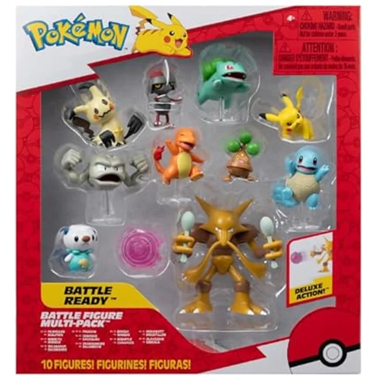 Pokémon PKW Kampffigur MP, 10 Stück 5,1 cm inkl. Pikachu, Squirtle, Bulbasaur, Charmander, Geodude, Mimikyu, Pawniard, Bonsly, Oshawott; 11,4 cm Alakazam - TGT – Bild 1