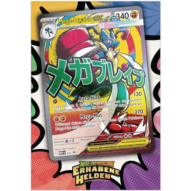 AMIGO Pokemon Lucario Premium-Poster-Kollektion, einschließlich holografischer Mega-Lucario-ex Karte, 10 Boosterpacks und Poster, deutsch – Bild 7