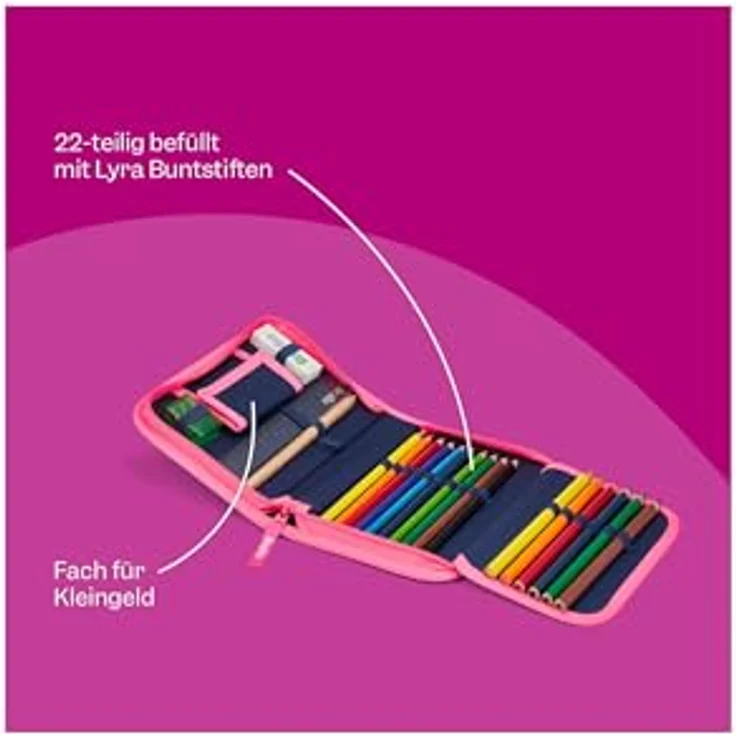 ergobag Federmäppchen, 23-tlg. Set mit Buntstiften, Bleistift, Radiergummi und Anspitzer, Zwillingsdesign passend zu ergobag Rucksäcken – Bild 3