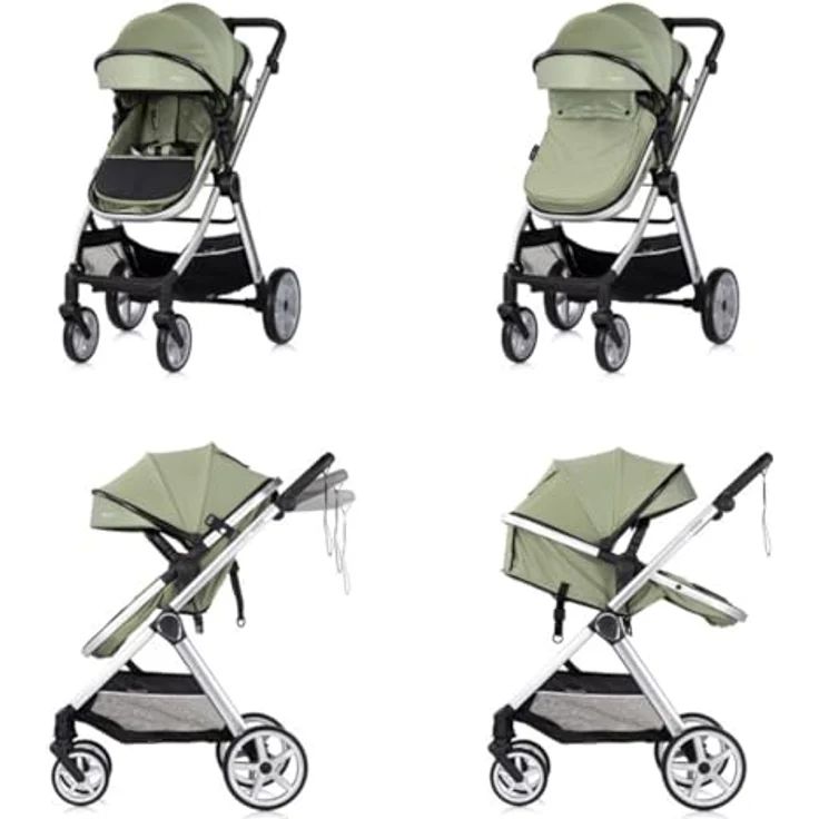 Chipolino Kombikinderwagen 2 in 1 Vista, mit Wickeltasche, Fußabdeckung und verstellbarem Sonnendach, grün – Bild 3