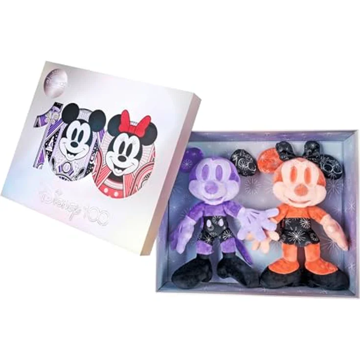 Simba Disney 100 Jahre, Mickey und Minnie Mouse Plüschfiguren Set 4, limitierte Sonderedition in lila und orange, 33cm, Sammlerstück im Geschenkkarton, ab den ersten Lebensmonaten – Bild 1