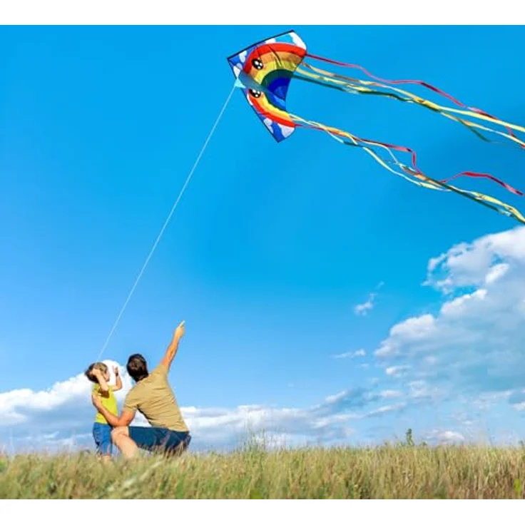 HONBO Rainbow Delta Kite, Winddrachen für Erwachsene und Anfänger, leichter Flieger mit robustem Design, inklusive Leinen und Wirbel, ideal für Outdoor-Spiele und Strand, lebendige Farben – Bild 3