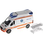 KRUZZEL Rettungswagen Krankenwagen Ambulanzwagen Spielzeugauto Licht & Sound 22731, weiß orange blau, mit realistischen Türen, Trage und beeindruckenden Licht- und Soundeffekten