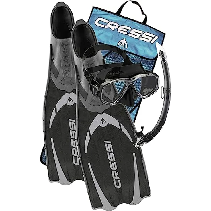 Cressi Pluma / Pluma Bag - Premium Flossen Set, Schwarz/Silber - Schnorchel Set, 43/44