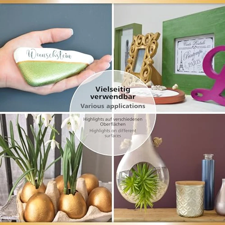Viva Decor Maya Gold 45ml (Bordeaux) - Metallic-Acrylfarbe für Holz, Glas und Porzellan, stoßfest, wischfest und wetterfest für glänzende Metall-Effekte – Bild 5