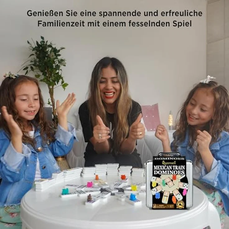 Queensell Mexican Train Domino-Set, Doppel-12 Legespiele mit Holzmittelstück und Aluminium-Tragekoffer für Familienspiele, farbenfrohe Steine für Erwachsene und Kinder ab 8 Jahren – Bild 3