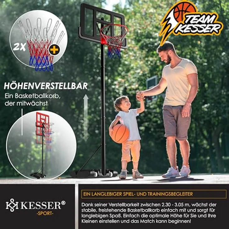 KESSER® Basketballkorb Premium mit Ständer Rollen Inkl. Basketball + Pumpe verstellbare Korbhöhe 230 bis 305 cm höhenverstellbar Korbanlage Outdoor komplett Basketballanlage für Erwachsene Kinder Schwarz - Preisvergleich – Bild 5