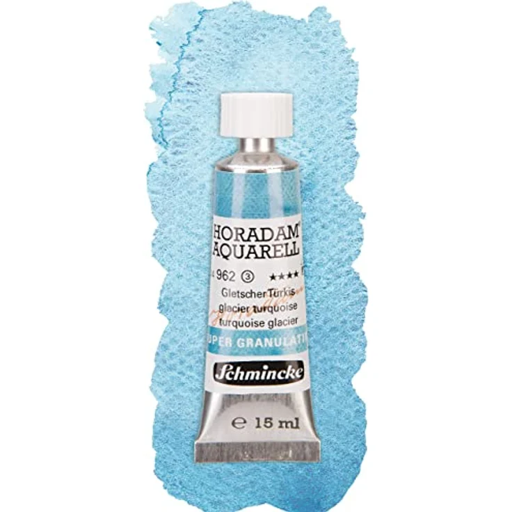 Schmincke HORADAM® AQUARELL Super Granulation Set Gletscher, 5 x 15 ml Tuben mit sehr stark granulierenden Farbtönen in Blau, Türkis, Grün, Braun und Schwarz im Holzkasten – Bild 5