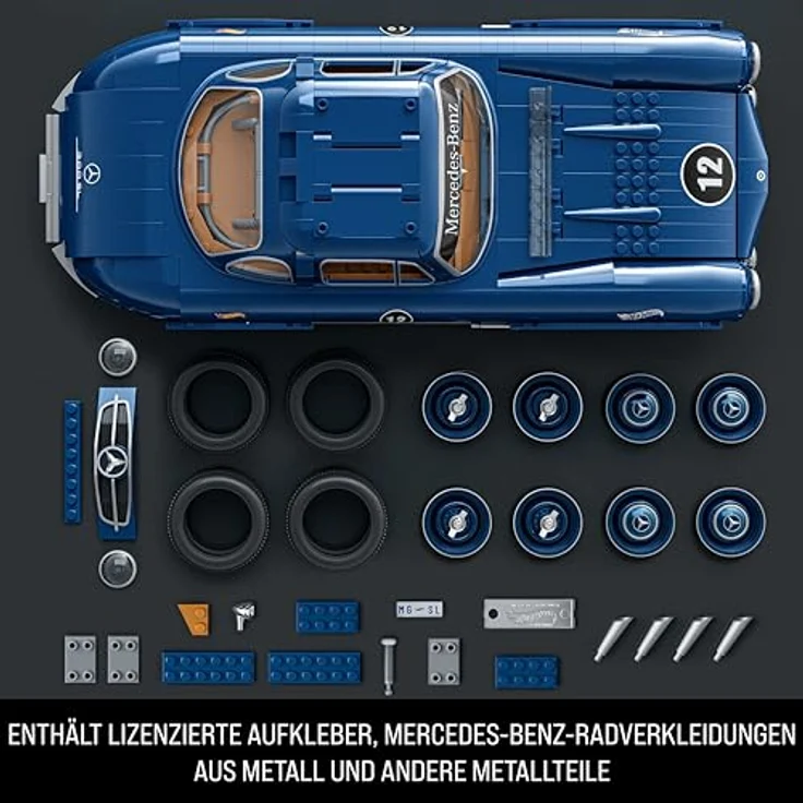 Mattel Brick Shop Hot Wheels Premium Bauset, Mercedes-Benz 300 SL, 1600 Teile, maßstabsgetreu, mit Metallteilen und authentischen Details, HWW25 – Bild 4