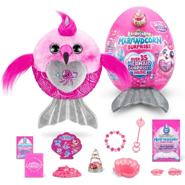 Rainbocorns Mermaidcorns Serie 7 Flamingo - Plüsch zum Sammeln, über 35 Überraschungen, Meerjungfrau-Kostümzubehör Mädchen-Geschenkidee (Flamingo), Mittel – Bild 1