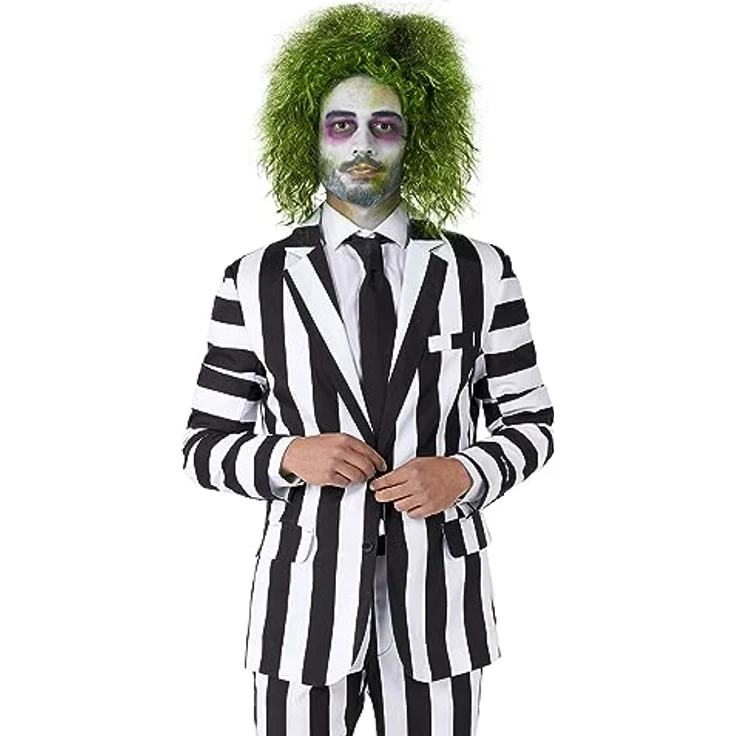 Suitmeister Beetlejuice XL, offiziell lizenzierter Anzug für Halloween und Mottopartys, Schwarz/Weiß gestreift – Bild 2